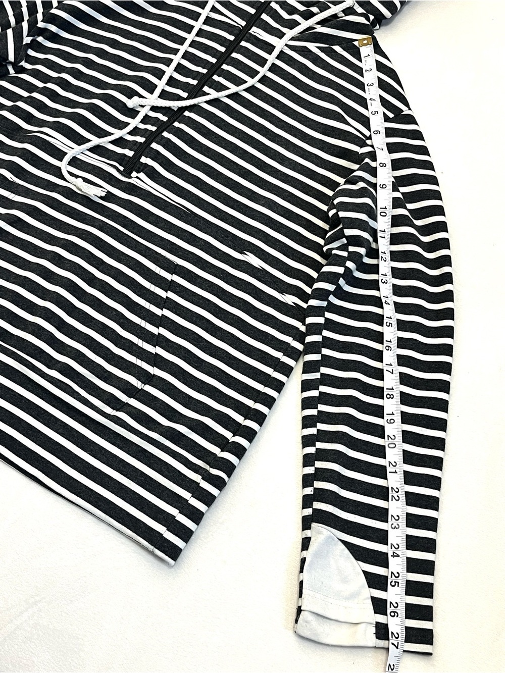 Vanilla Bay Women’s Dark Gray and White Striped Half-Zip Drawstring Hoodie XL - Picture 11 of 16